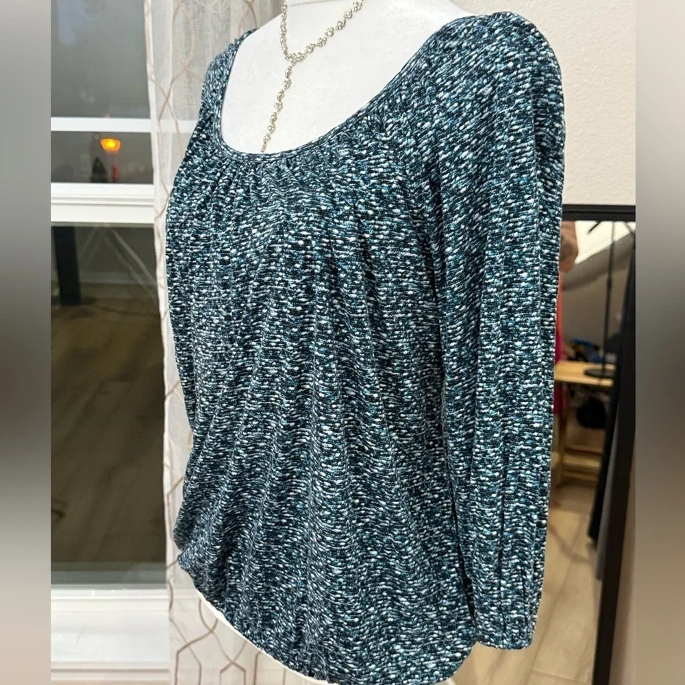 Michael Michael Kors Shirt Womens Medium Black Blue Print Scoop Neck Top Blouse